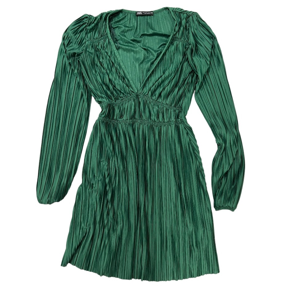 ZARA GREEN PLEATED DRESS - Picture 8 of 9